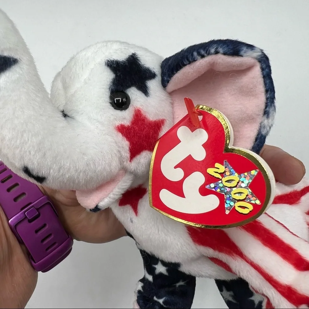 Ty Vintage Y2K Beanie RIGHTY the Elephant Patriotic Red, White & Blue Plush
